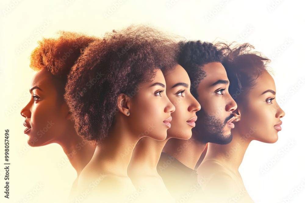Poster side profile portrait of a diverse group of individuals symbolizing unity diversity and connection i