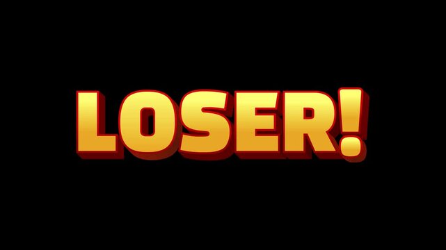 3d Loser text reveal animation on transparent background