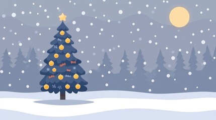 Snowy Winter Night with a Decorated Christmas Tree