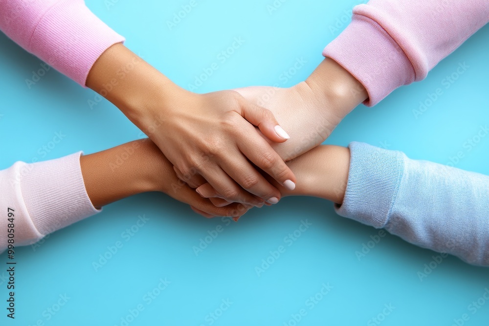 Poster close up of two hands holding in a comforting gesture symbolizing support connection and unity in a 