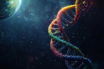 Obraz premium a colorful dna helix that looks like the earth, floating through space