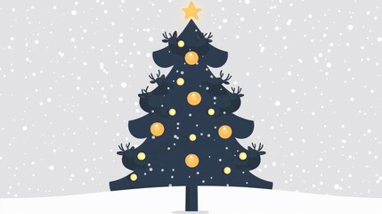 Simple Christmas Tree with Snow Falling Background