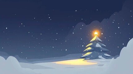 Naklejka premium Snowy Christmas Eve with a Glowing Tree