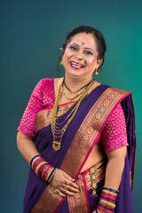 Portrait of traditional Indian woman wearing saree
