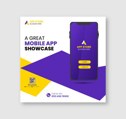 Modern mobile app promotion social media banner design, Instagram post, poster template	