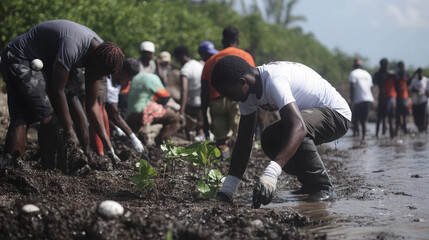 Forest restoring community project, people participate in community project to restore the forest and eco system
