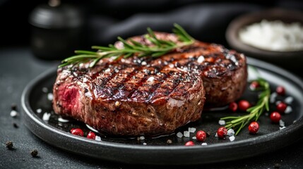 Experience gourmet dining with a rustic presentation on a dark backdrop.