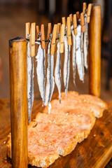 anchovies ( boquerones) in vinegar with bread and tomato, D’TAPAS, Palamós, Girona, Catalonia, Spain
