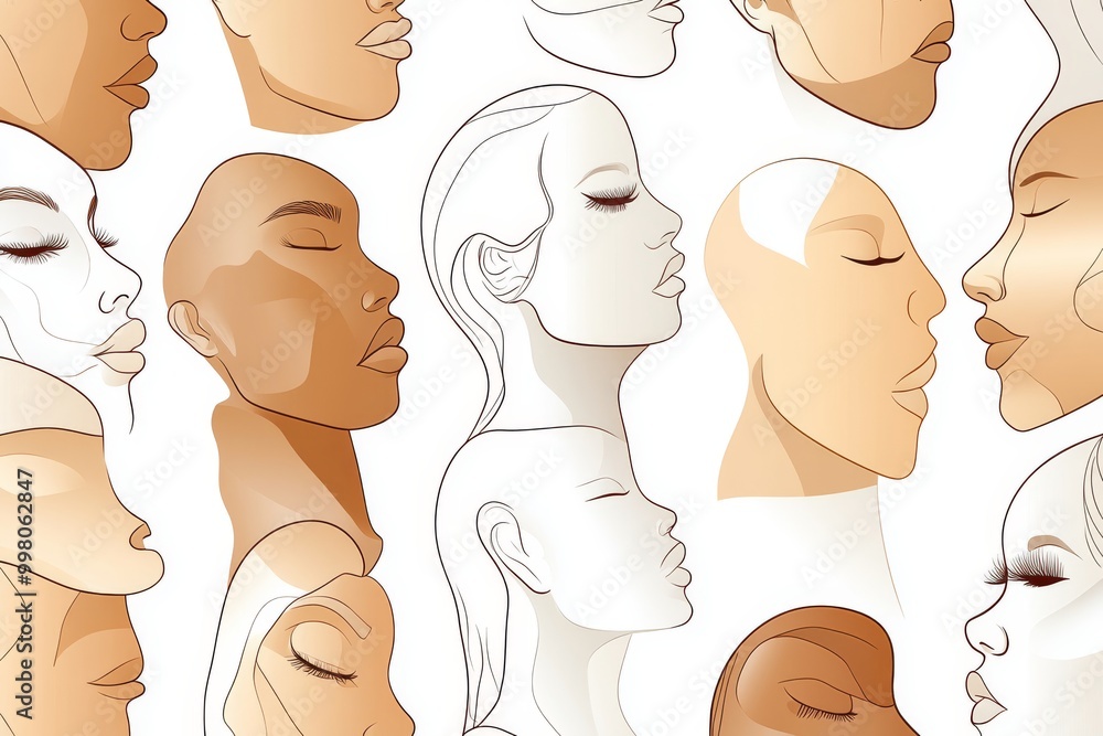 Poster Abstract line art pattern of faces in neutral tones symbolizing simplicity unity and individuality in a clean minimalist design