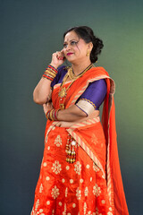 Portrait of traditional Indian woman thinking