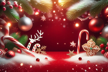 Postcard Christmas Background with Festive Ornaments in the Corners