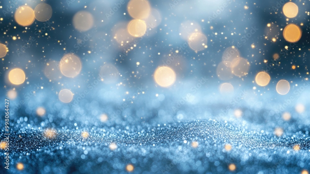 Poster elegant holiday abstract light blue background with sparkling bokeh and glowing lights, creating a s