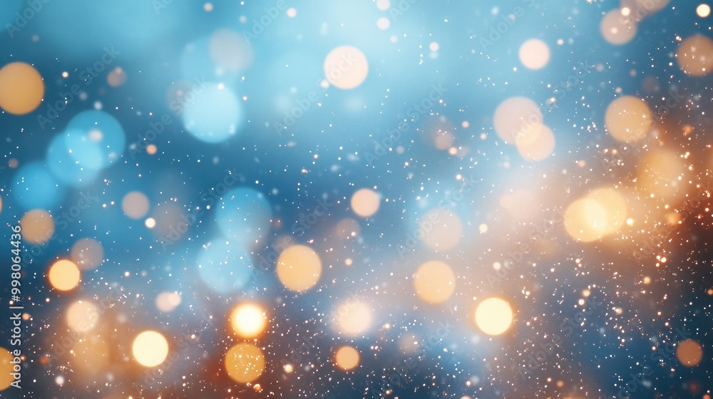 Poster elegant holiday abstract light blue background with sparkling bokeh and glowing lights, creating a s