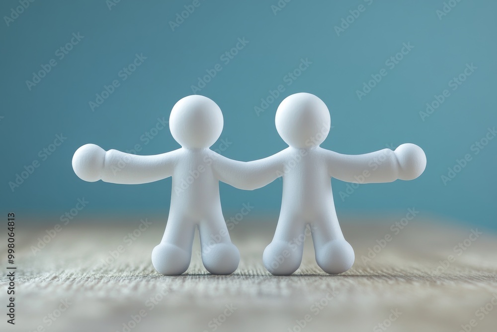 Poster simple illustration of two abstract figures hugging symbolizing unity friendship and support in a mi