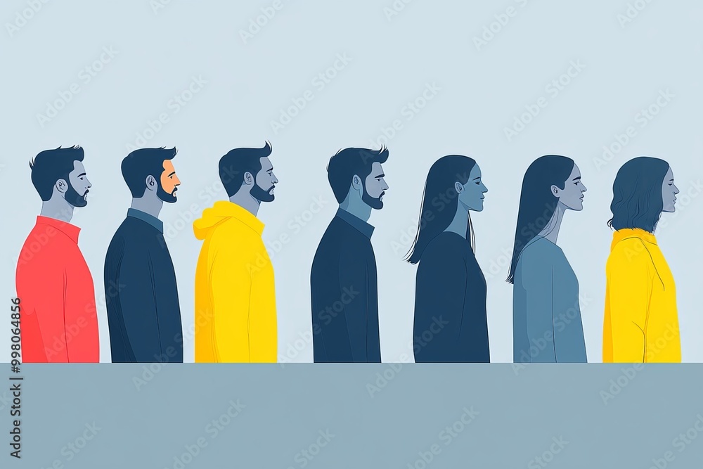 Poster group portrait of diverse individuals in profile view symbolizing unity diversity and individuality 