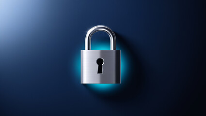cybersecurity concept, glowing digital padlock