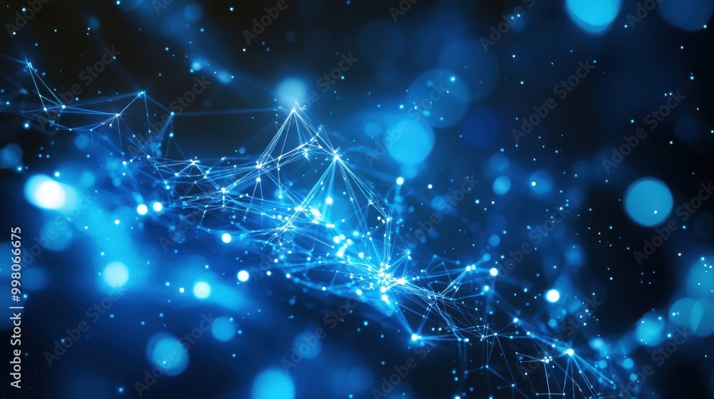 Poster an abstract blue background representing interconnected network nodes, symbolizing communication and