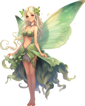 Illustration of a magical green fairy girl