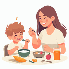 mother and child eating together
