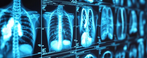 Digital X-ray Scan Visualization with Repetitive Medical Icons in 3D Illustration