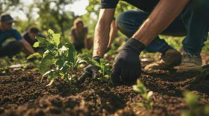 Fototapeta premium Forest restoring community project, people participate in community project to restore the forest and eco system