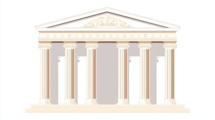 Classic Greek and Roman architecture featuring pediment, columns, and marble. Linear flat vector illustration showcases architectural template on white background, perfect for exterior designs.