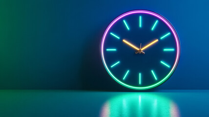 Abstract digital countdown clock with neon glitch effects on a gradient from dark blue to lime green 