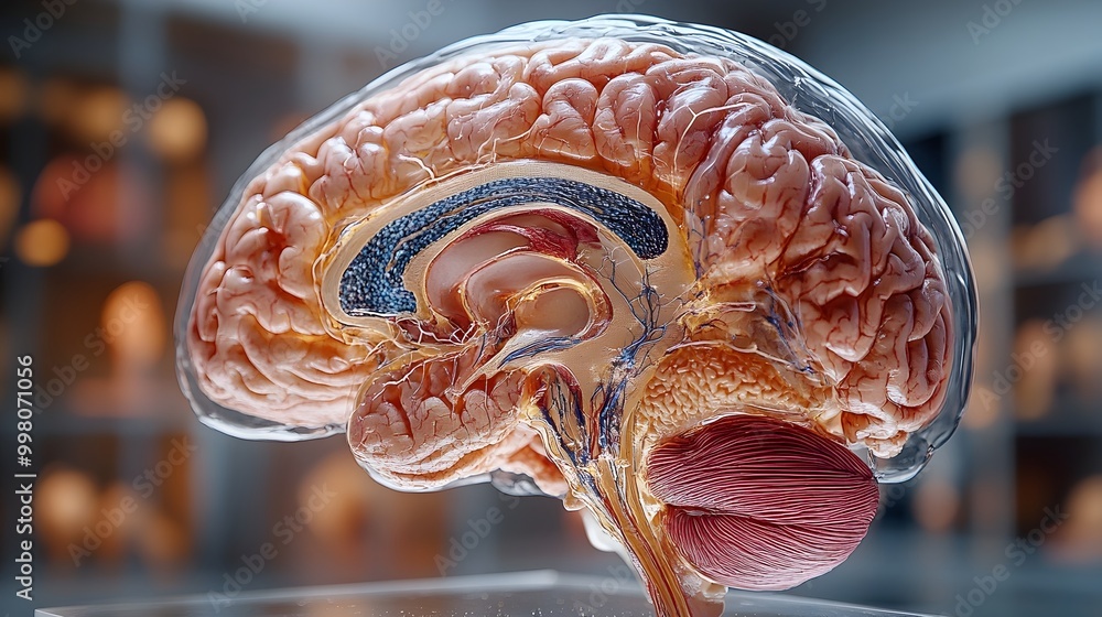 Poster Detailed Cross Section of the Human Brain Showcasing Neural Pathways and Functionality