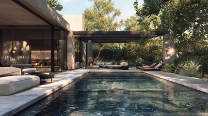 Tranquil Oasis of Luxury: Private Pool Retreat with Serene Outdoor Lounge