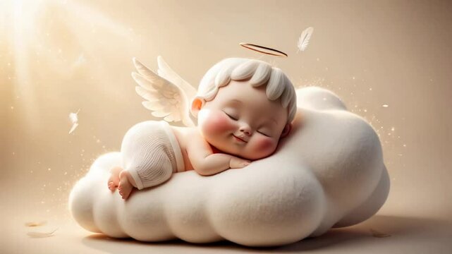 Little cute cartoon baby angel sleeping on a cloud decoration