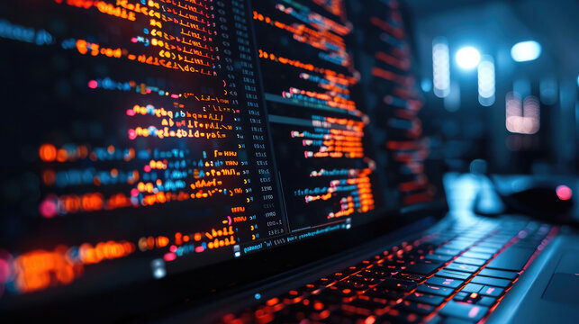 Code computer, Computer Screens with Code. Generative AI.