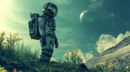 Young Dutch Boy Exploring Alien Worlds in Space Ranger Suit on Mysterious Planet