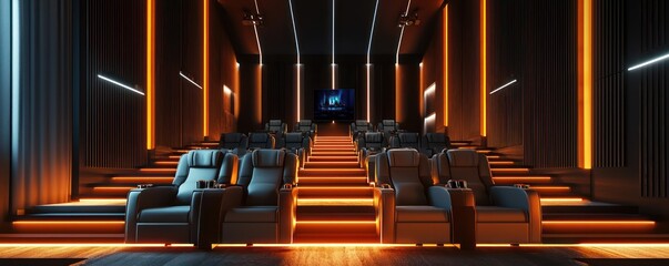 A home cinema with adjustable acoustic panels that customize sound based on viewer preferences and movie genre, plus seats that subtly adjust to viewer reactions for comfort