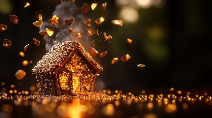 3Dprinted gingerbread house with intricate, impossible architecture