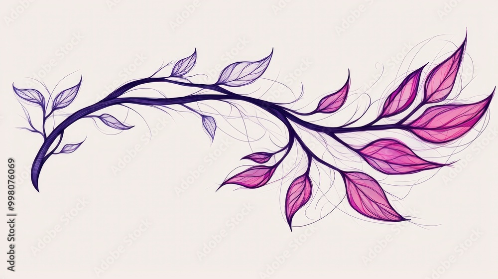 Wall mural Delicate Branch with Purple and Pink Leaves