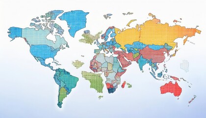 Obraz premium World map with colorful regions on a white background.