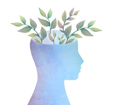 recommend clip art: mental health Concept. Silhouette of head in profile. Flowers growing in person head. Caring for mental health. Psychology and psychotherapy, good thoughts