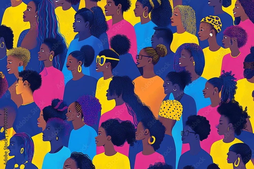 Aufkleber abstract illustration of colorful silhouettes in a busy crowd symbolizing diversity inclusion and in