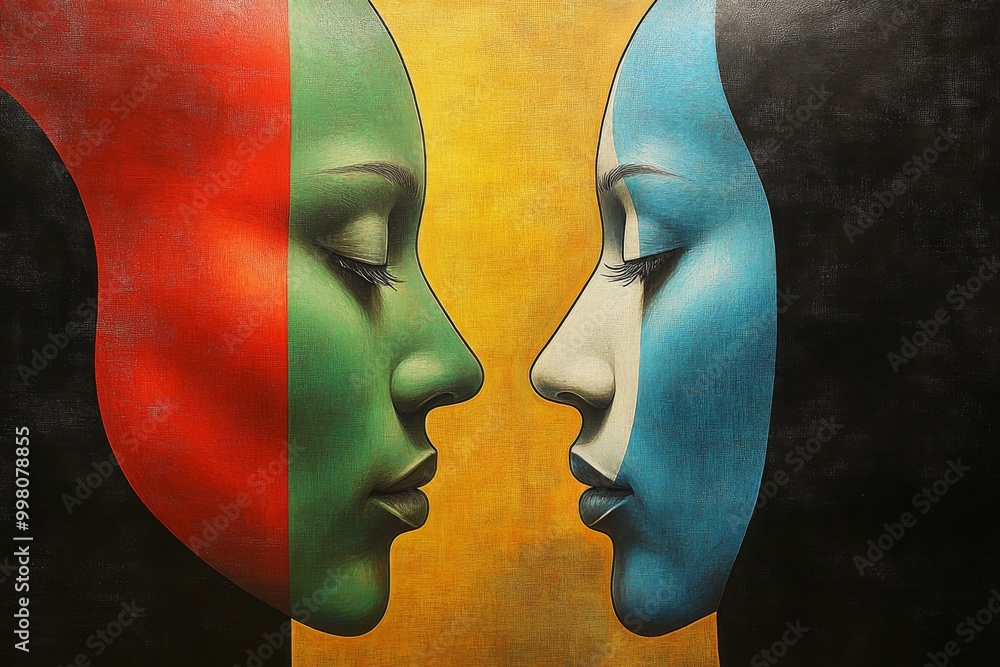 Aufkleber abstract face to face portrait with vibrant colors and textured backgrounds symbolizing diversity in