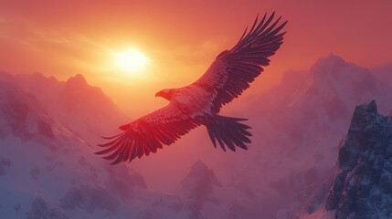 3D Style Condor Soaring Above Majestic Mountains - Perfect for Nature and Adventure Themes