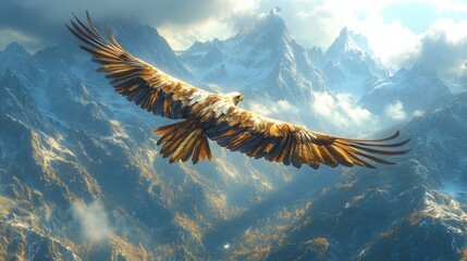 3D Style Condor Soaring Above Majestic Mountains - Perfect for Adventure and Nature Themes