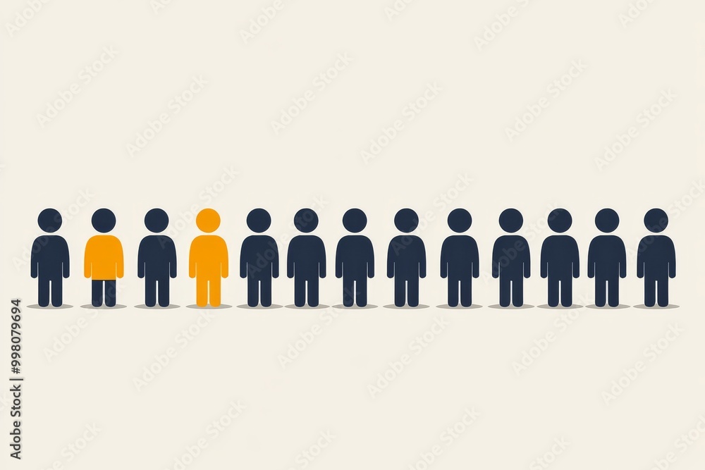 Aufkleber lineup of identical figures with one figure highlighted in orange symbolizing individuality uniquene