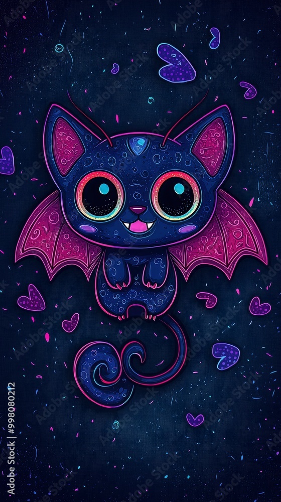 Canvas Prints Cute Cartoon Bat with Wings and a Tail