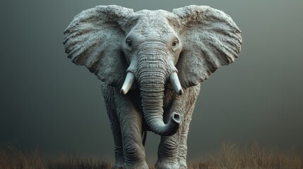 3D Style Elephant with Raised Trunk on a Gradient Background for Artistic Creations