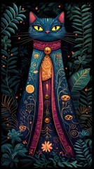 Fototapeta premium Mystical Cat in a Garden of Golden Vines