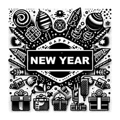 happy new year party theme with fireworks