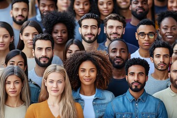 Close up portrait of a diverse group of people symbolizing inclusion unity and community in a vibrant modern setting with varied facial expressions and strong colors