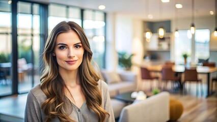 Beautiful Woman Smiling in Modern Home Interior