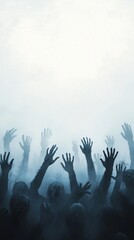 Silhouettes Of Zombies Hands In The White Fog
