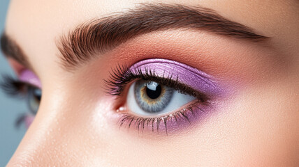 Obraz premium Layers of pastel eyeshadow shades blending seamlessly from peach to lavender soft textures with a velvet feel 